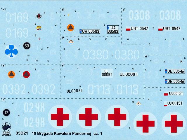 Decalbogen zur Dekoration von 8 Fahrzeugen der polnischen ''10th Armoured Cavalry Brigade''
