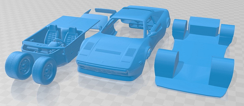 Nimmt man die Räder mal zwei, sind es gerade mal elf Teile, aus denen der 3D-Ferrari 308 besteht