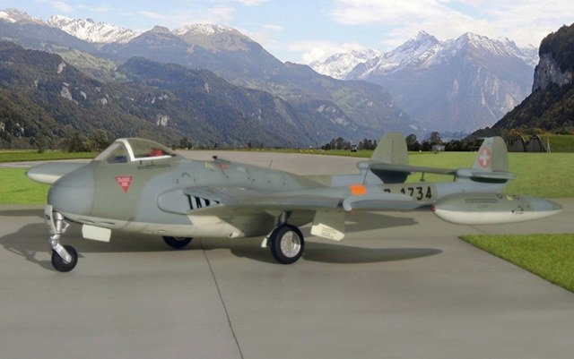 Modell de Havilland DH 112 Venom Mk.4 der Schweizer Luftwaffe 1969