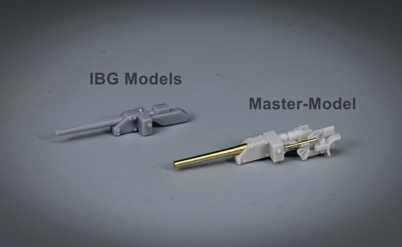 Die Bauteile des 37mm-Geschützes von IBG Models und Master-Model im direkten Vergleich