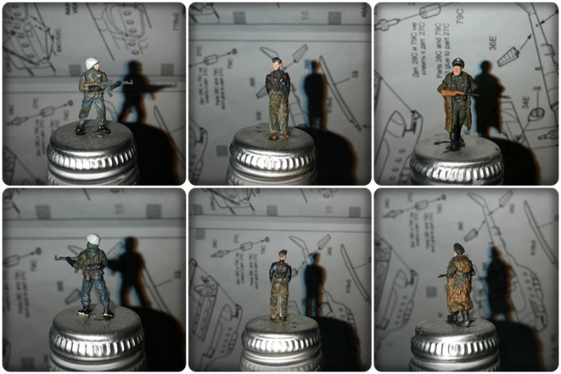 Die im Diorama eingesetzten 1:72 Figuren. Alle Figuren wurden mit matter Revellfarbe und dem Pinsel bemalt
