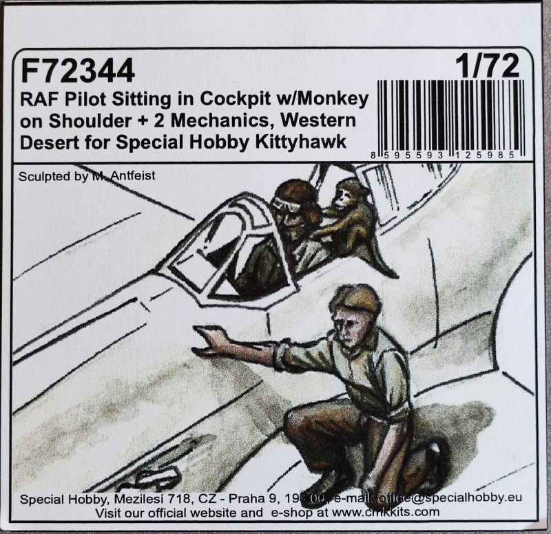 CMK - RAF Pilot Sitting in Cockpit Monkey on Shoulder, 2 Mechanics