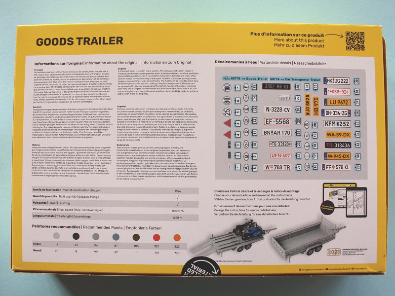 Kartonrückseite mit Informationen zum Modellvorbild, Decalbogen und die benötigten Farben