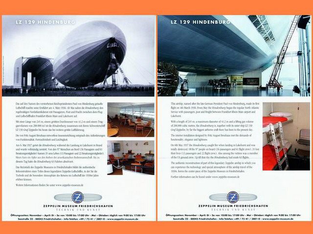 Die beiden Seiten des Informationsblattes vom Zeppelin Museum Friedrichshafen