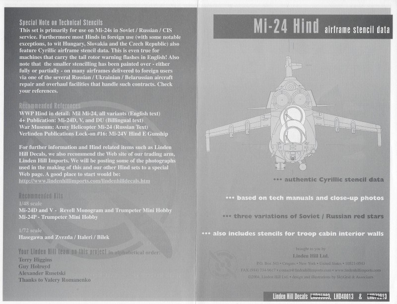 Linden Hill Decals - Mi-24 Hind airframe stencil data