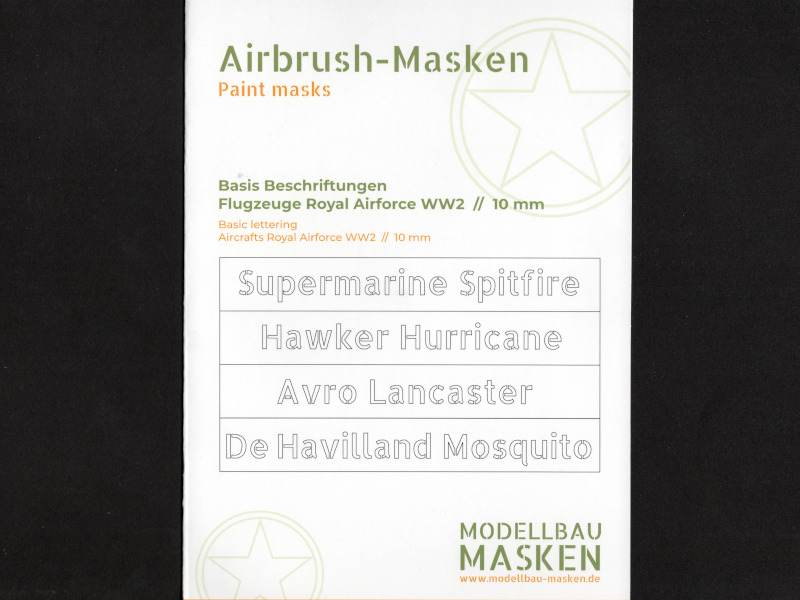 Modellbau-Masken - Flugzeuge Royal Airforce WW2