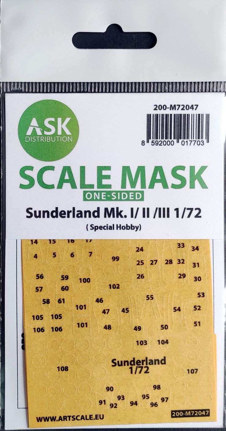 ASK (Art Scale Kits) - 1/72 Sunderland Mk.I, Mk.II, Mk.III one-sided painting mask 