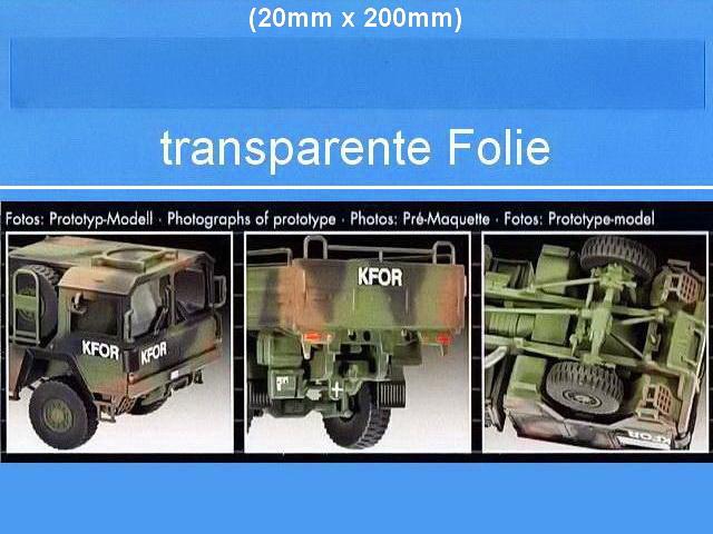 Die transparente Folie für die Fahrzeugscheiben (o.) - Modellfotos von der Verpackung (u.)