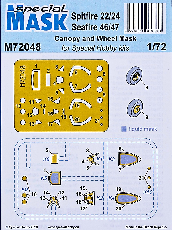Special Mask - Spitfire 22/24 & Seafire 46/47 Canopy and wheel mask